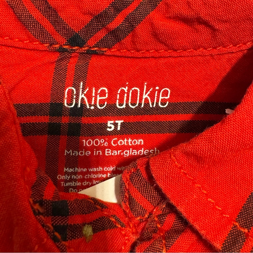 Okie Dokie Boys 5T Red Black Plaid Button Down Long Sleeve Christmas Holidays - Picture 4 of 4